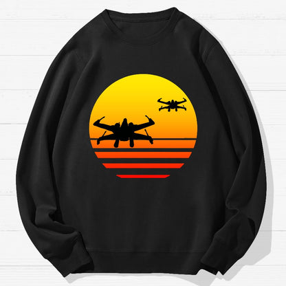 Sunset And Fighter Planes Geek Cotton Sweatshirt