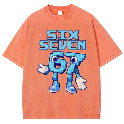 Six Seven Ice Cream Drip 67 Meme Gen Alpha Slang Vintage Distressed T-shirt
