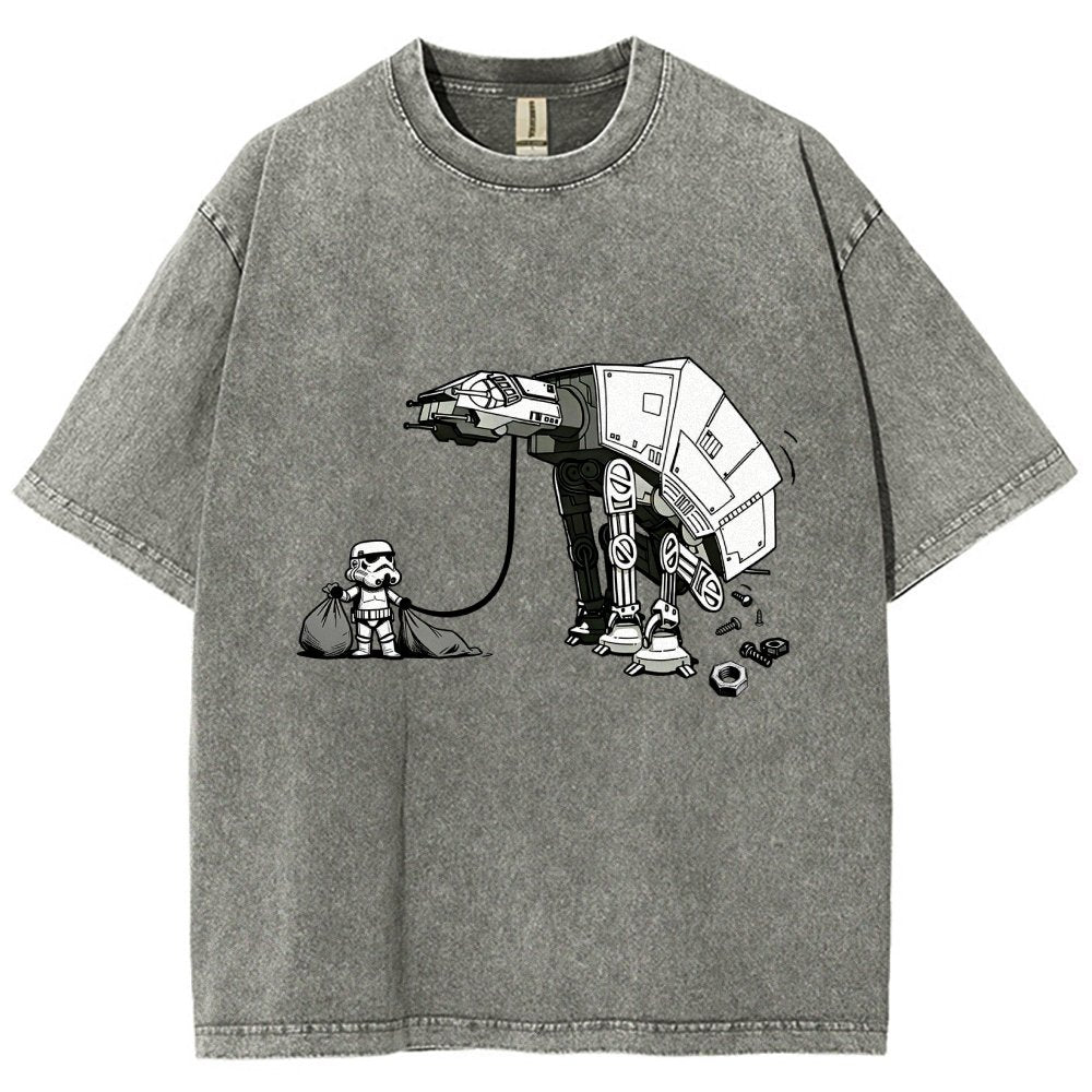 Picking Up Feces With A Huge Poop Bag Empire Robot Dog-Planet Battles Vintage Distressed T-shirt