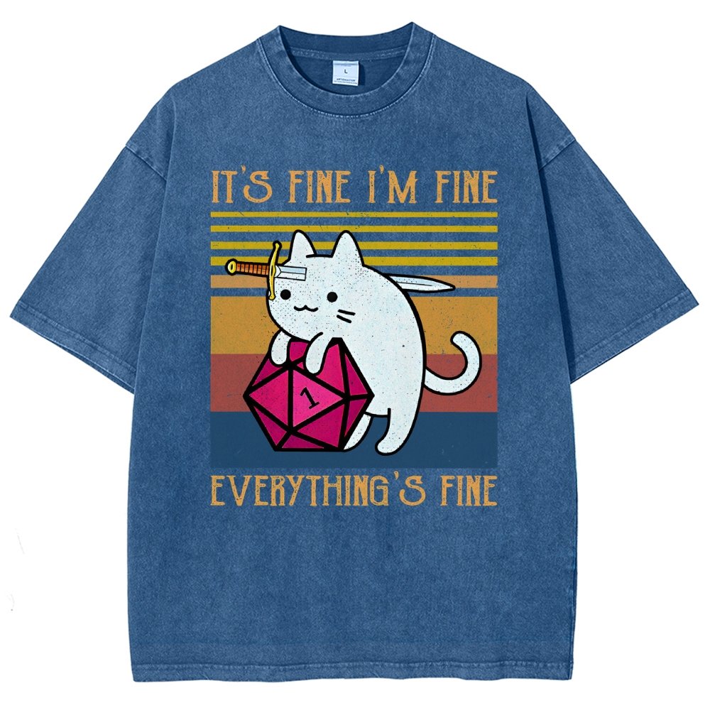 Cat It's Fine I'm Fine Everything's Fine Vintage Distressed T-shirt