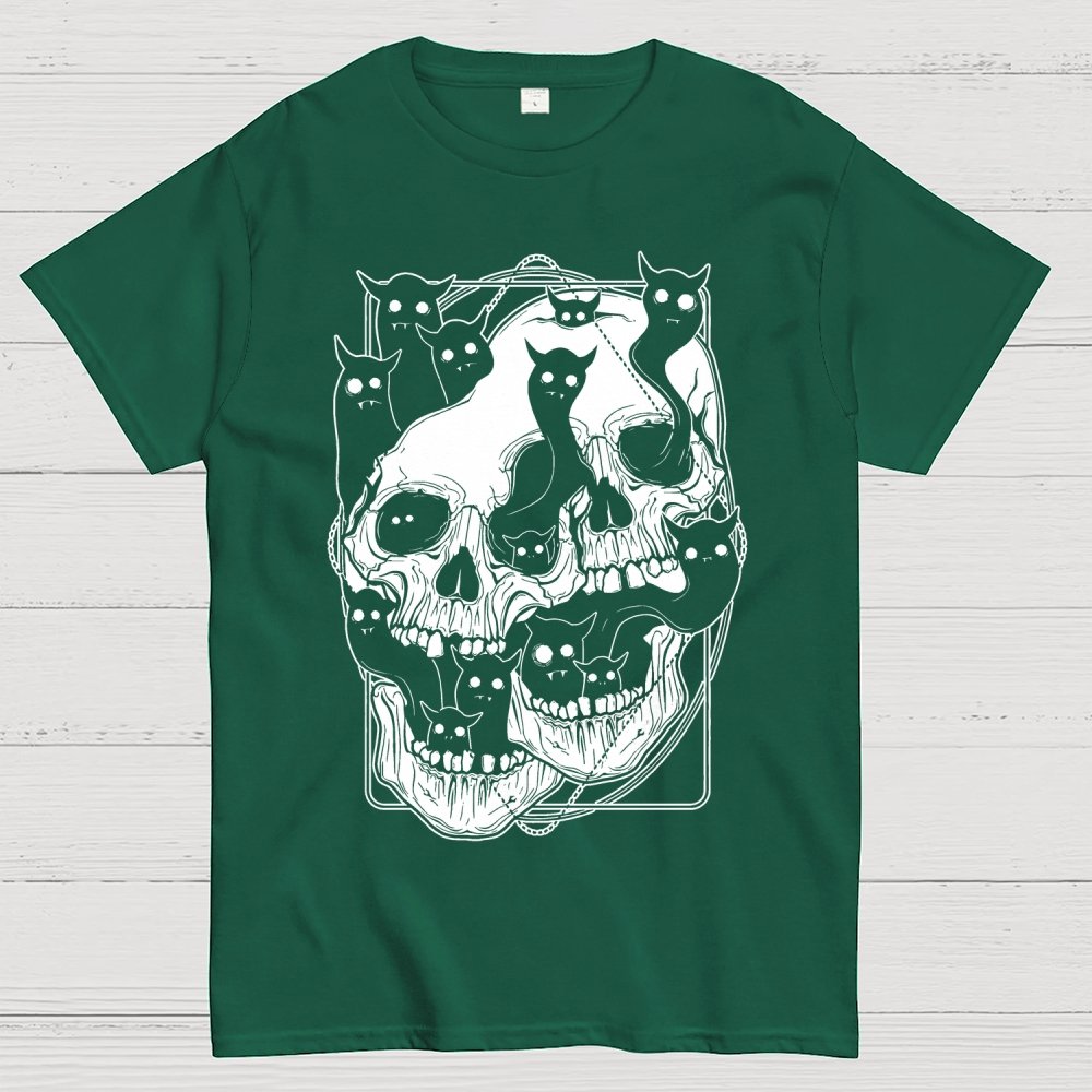 Cat Ghost Double Skull Unisex Geek T-Shirt