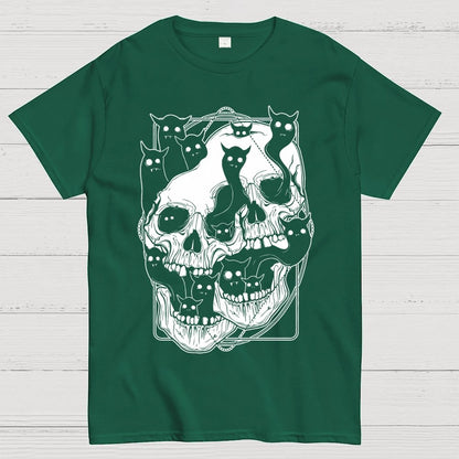 Cat Ghost Double Skull Unisex Geek T-Shirt