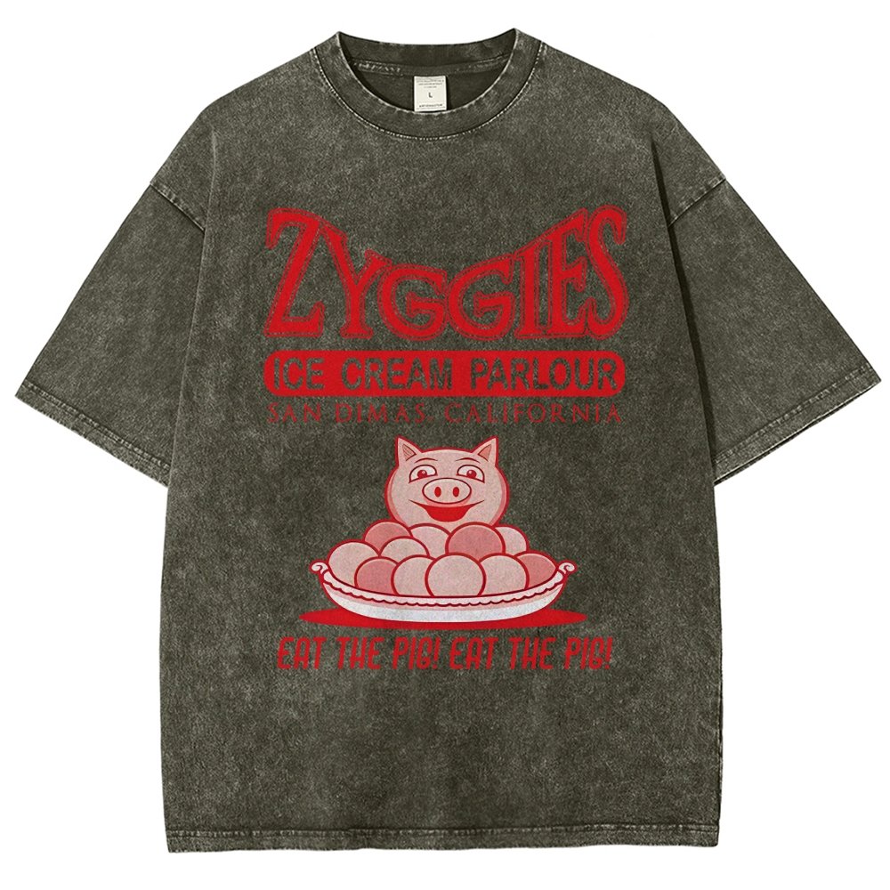 Eat the Pig at Sunny Ice Cream Parlour Ringer Vintage Distressed T-shirt