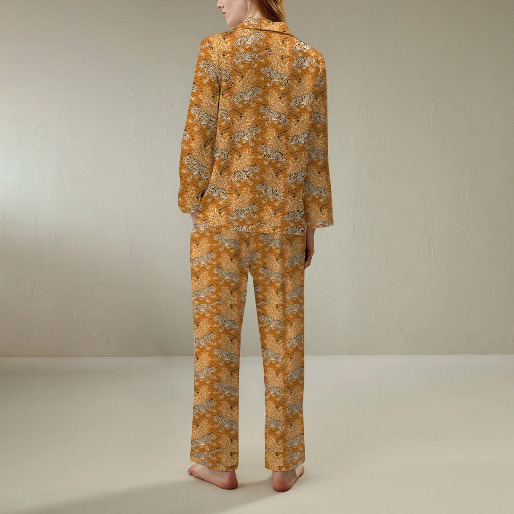 Fall Tiger Art Print Geek Long Sleeve Pajama Set