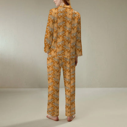 Fall Tiger Art Print Geek Long Sleeve Pajama Set