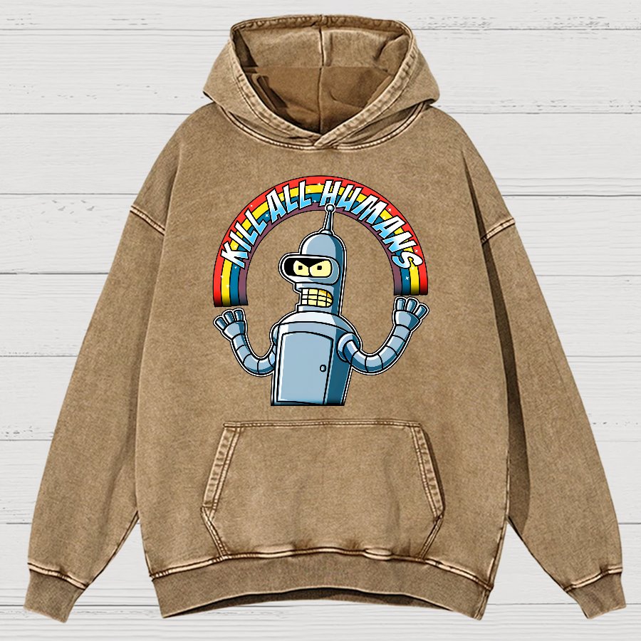 Shiny Metal Robot Vintage Distressed Hoodie