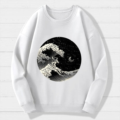 Astronaut Surfing Kanagawa Wave Geek Cotton Sweatshirt