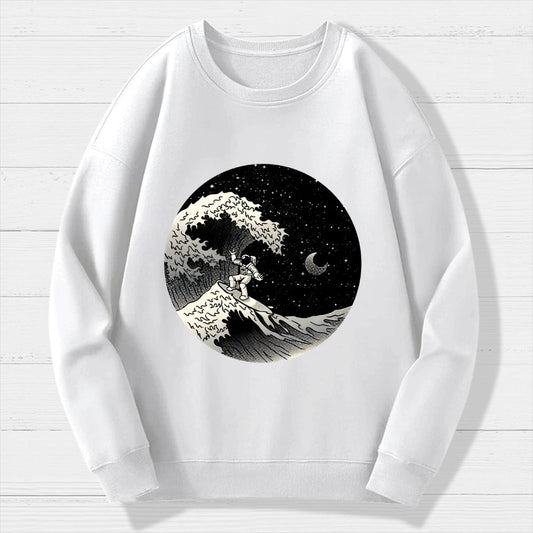 Astronaut Surfing Kanagawa Wave Geek Cotton Sweatshirt