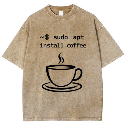 Sudo Apt-Get Install Coffee Vintage Distressed T-shirt