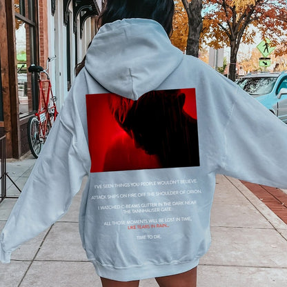 Tears in Rain-Tears in Red-Time to Die Printed Back Cotton Hoodie