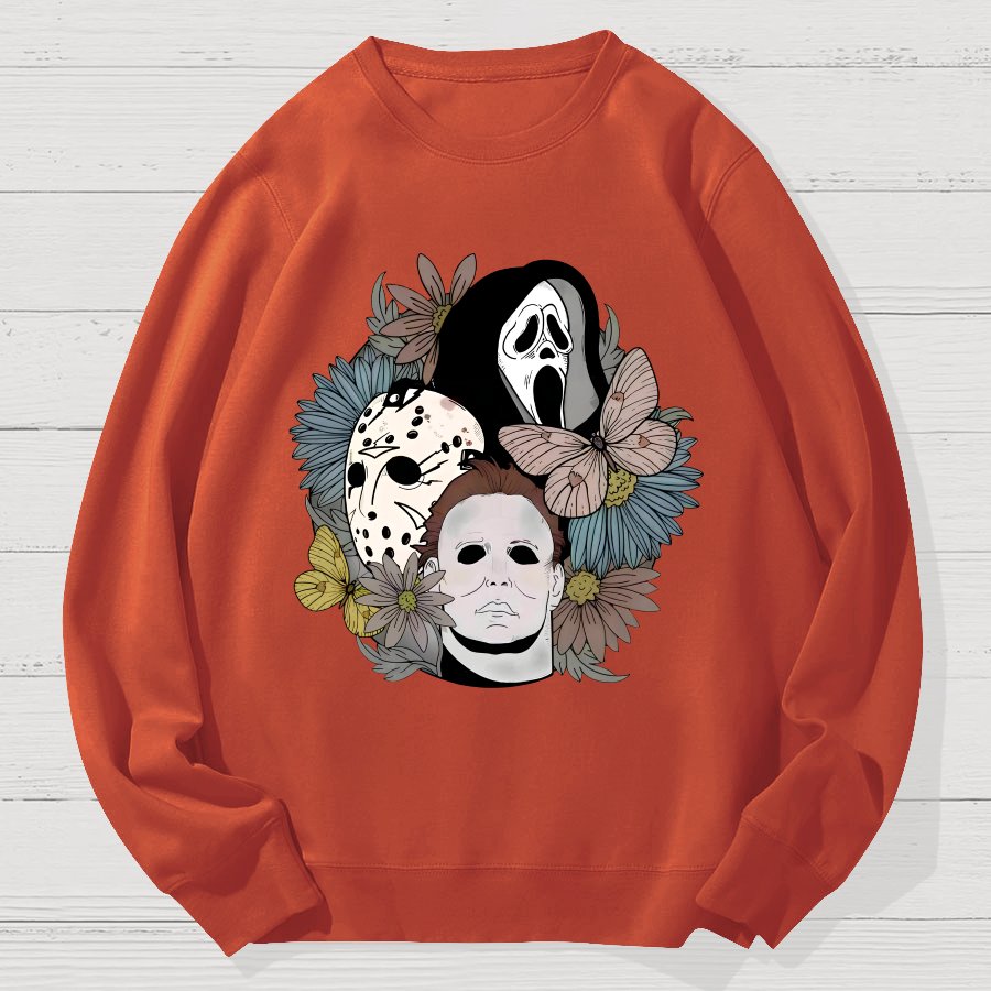 Horror Halloween Floral Scream Geek Cotton Sweatshirt