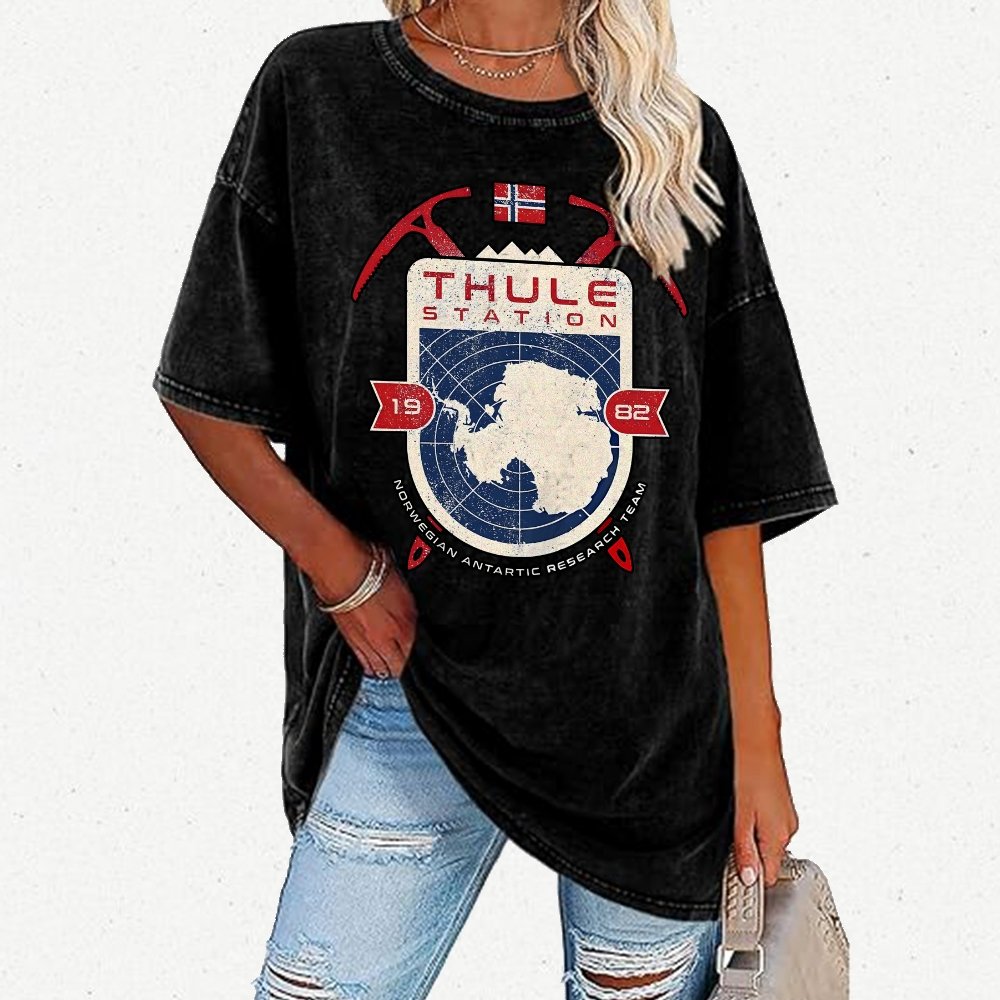 Vintage Distressed T-shirt with a Mysterious Station