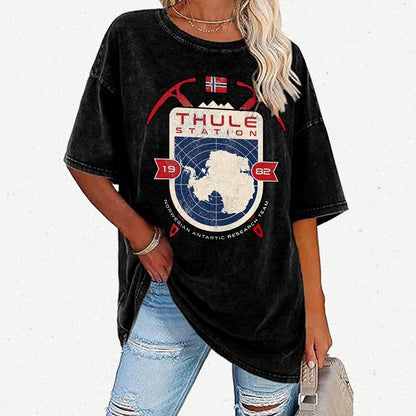 Vintage Distressed T-shirt with a Mysterious Station