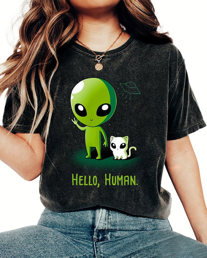 Hello, Human！！Vintage Distressed T-shirt