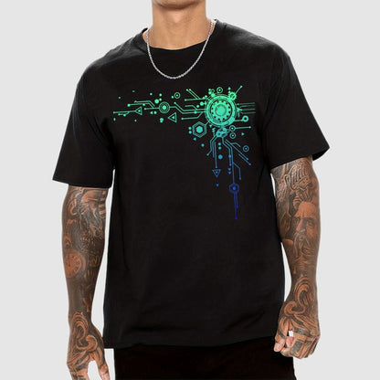 Blue Tech Element Print Unisex Geek T-Shirt