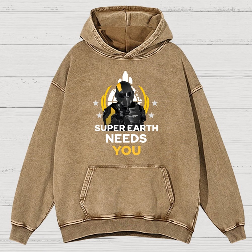 Super Earth Needs You Vintage Distressed Hoodie