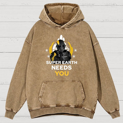 Super Earth Needs You Vintage Distressed Hoodie