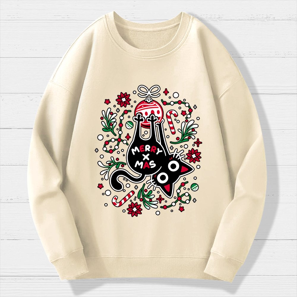 Christmas Cat Butt Geek Cotton Sweatshirt