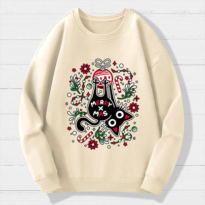 Christmas Cat Butt Geek Cotton Sweatshirt