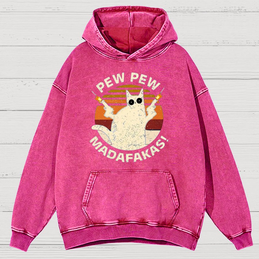 Pew Pew Madafakas Cat Nerdy Vintage Distressed Hoodie