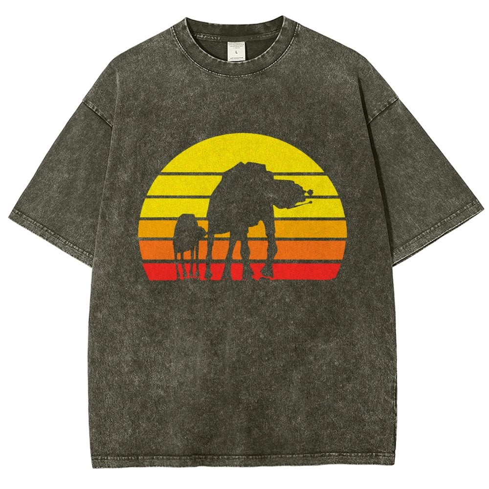 Sunset Stroll Mechanical Marvels Vintage Distressed T-shirt