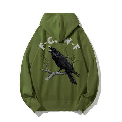 F-Caw-F Funny Crow Printed Back Unisex Cotton Hoodie