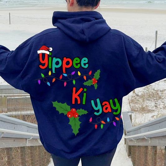 Yippee Ki Yay Christmas Printed Back Cotton Hoodie