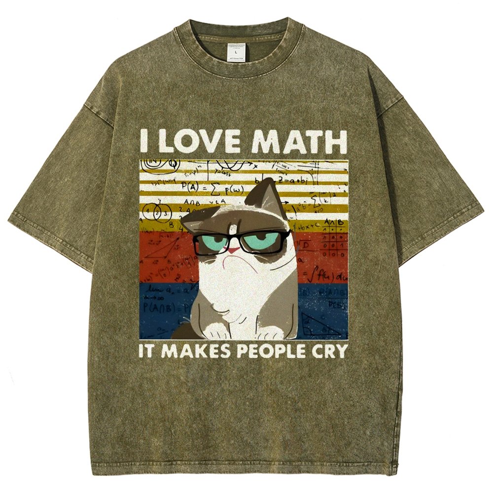 I Love Math It Makes People Cry Funny Cat Vintage Distressed T-shirt