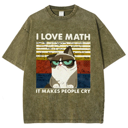 I Love Math It Makes People Cry Funny Cat Vintage Distressed T-shirt