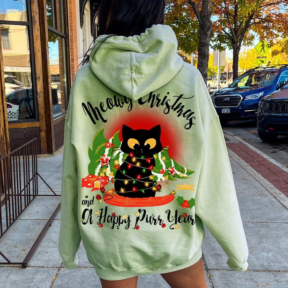 Happy Purr Year Printed Back Unisex Cotton Hoodie