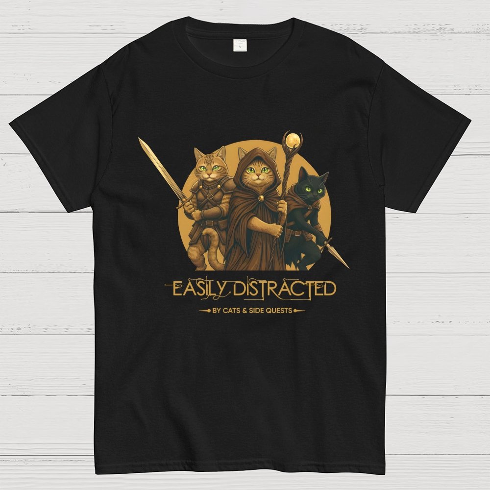 Easily Distracted By Cats And Side Quests Geek T-Shirt