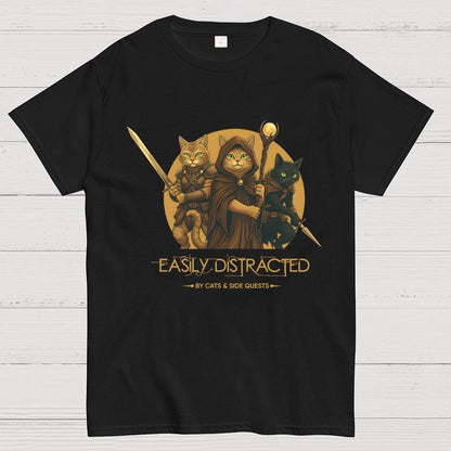 Easily Distracted By Cats And Side Quests Geek T-Shirt
