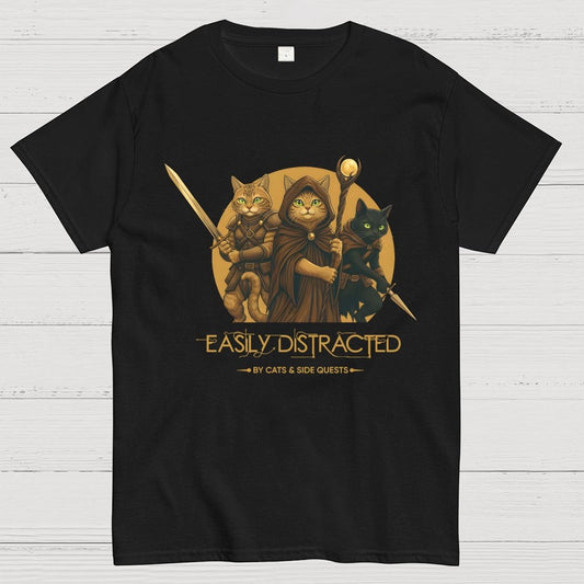 Easily Distracted By Cats And Side Quests Geek T-Shirt