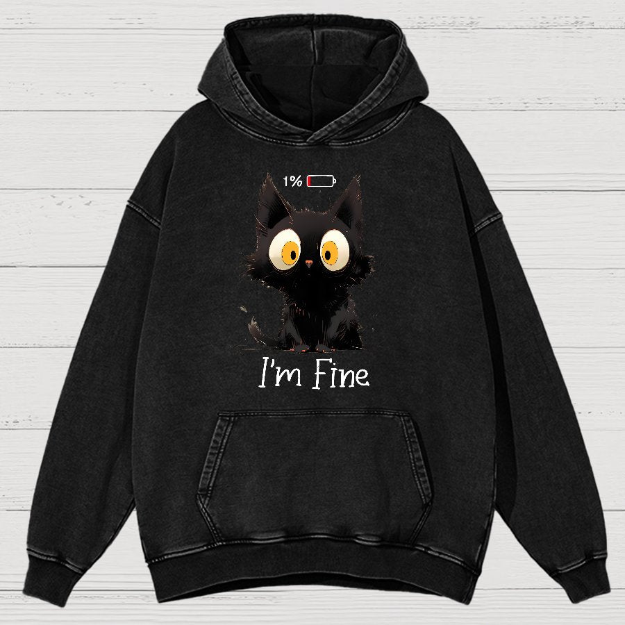I'm Fine Black Cat Vintage Distressed Hoodie