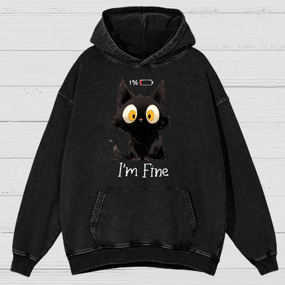 I'm Fine Black Cat Vintage Distressed Hoodie