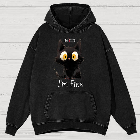 I'm Fine Black Cat Vintage Distressed Hoodie
