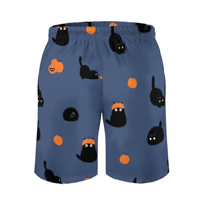 Halloween Pumpkin Black Cat Geek Shorts