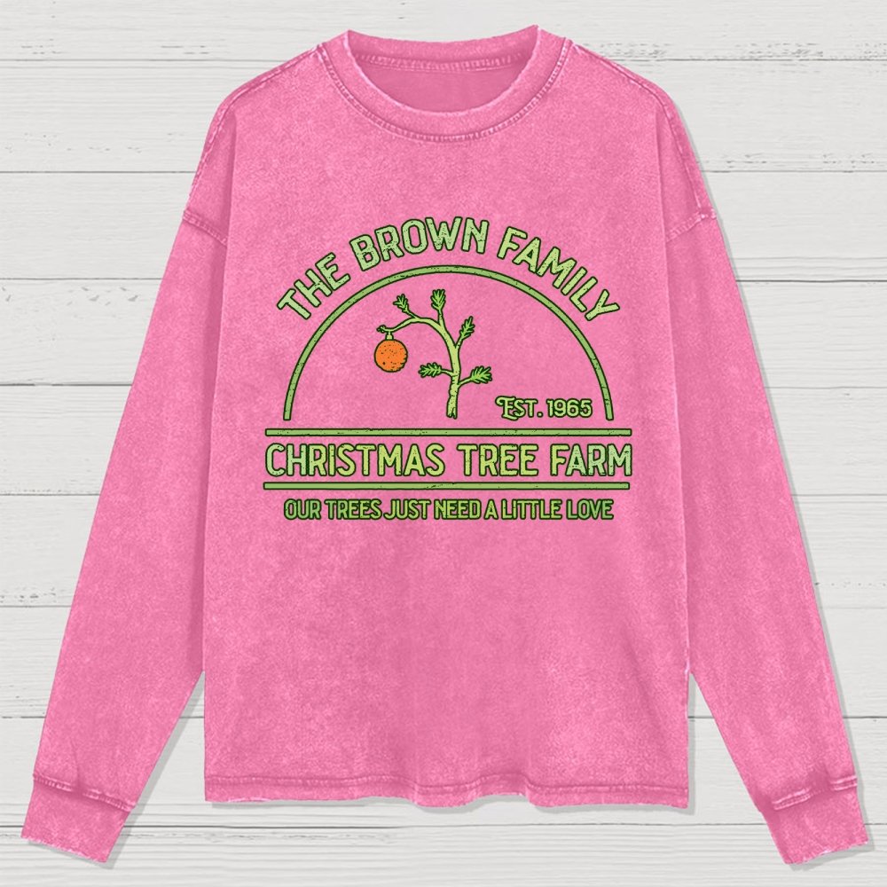 Vintage Christmas Tree Farm Washed Long Sleeve Tee