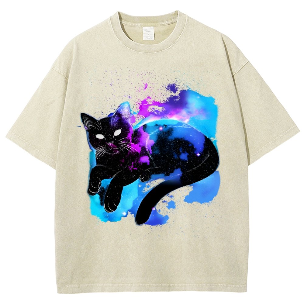 Space Cat Vintage Distressed T-shirt