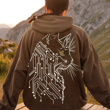 Cat Printed Back Cotton Hoodie