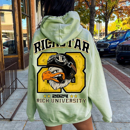Vintage Rich Star Graphic Print Printed Back Cotton Hoodie