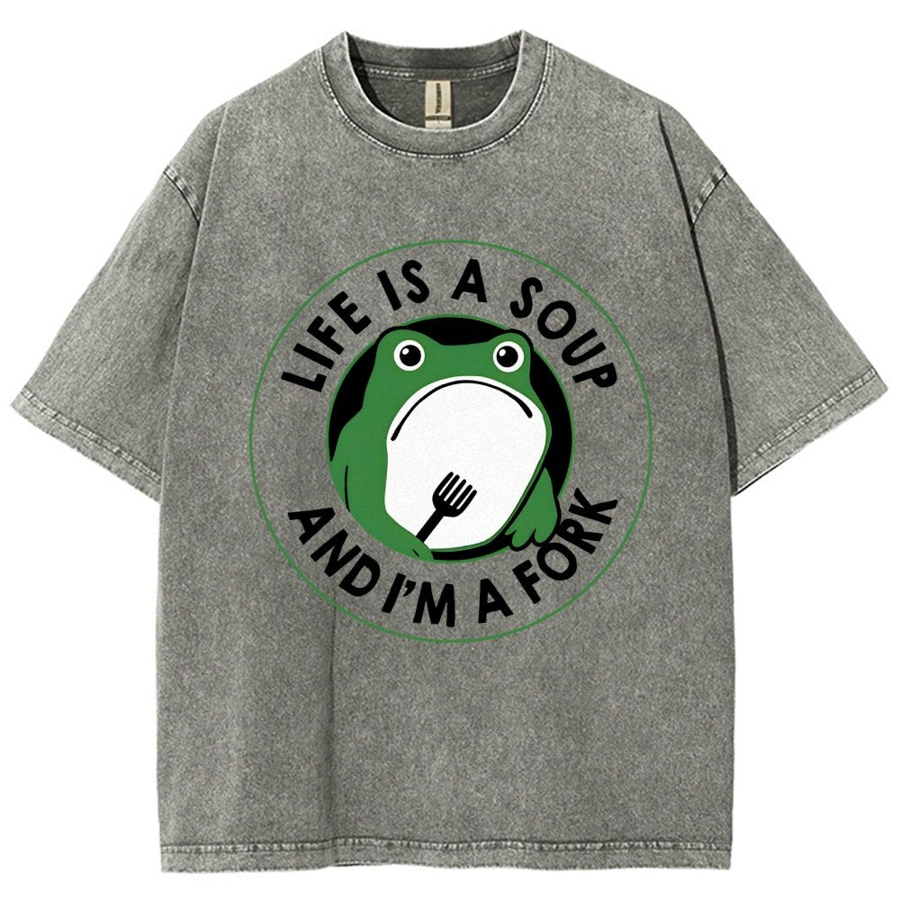 Life Is Soup and I'm a Fork Frog Vintage Distressed T-shirt