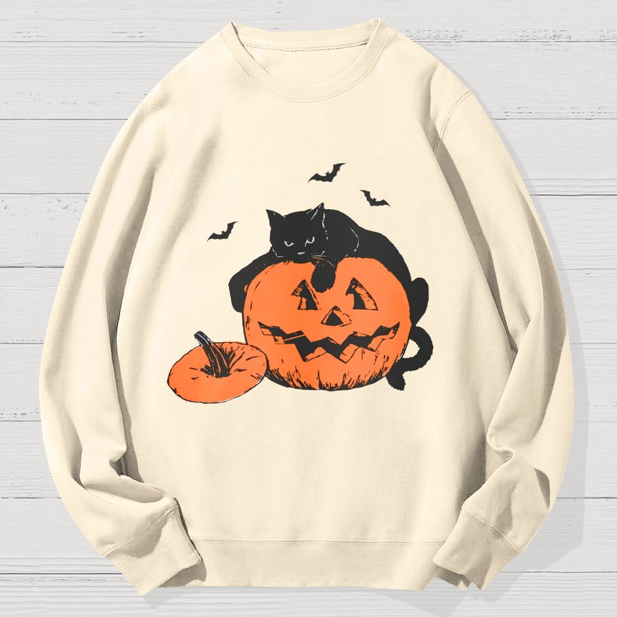 Black Cat Halloween Geek Cotton Sweatshirt