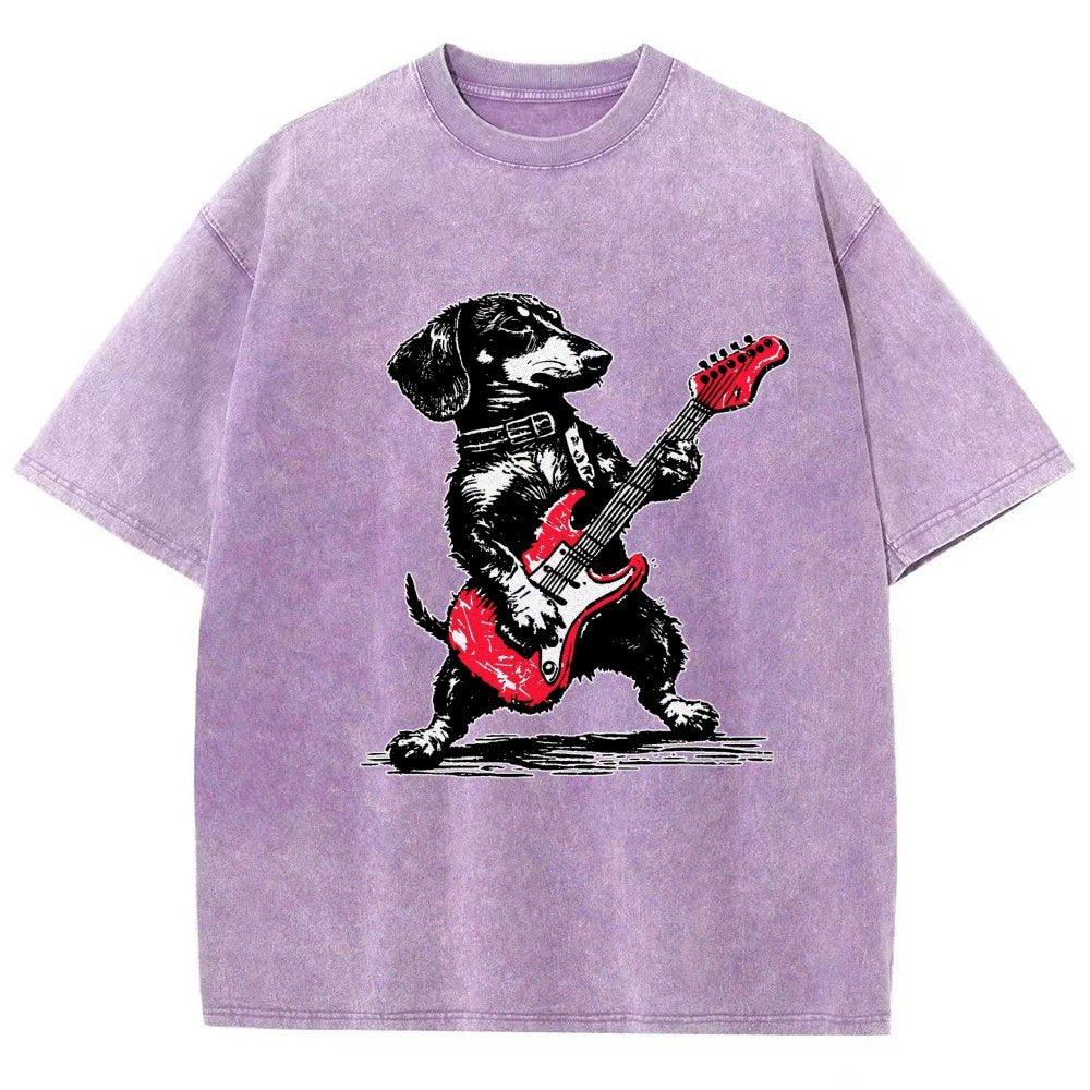 Dachshund Weenie Playing Guitar Vintage Distressed T-shirt