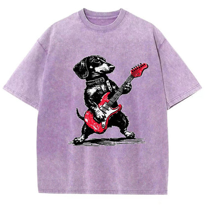 Dachshund Weenie Playing Guitar Vintage Distressed T-shirt