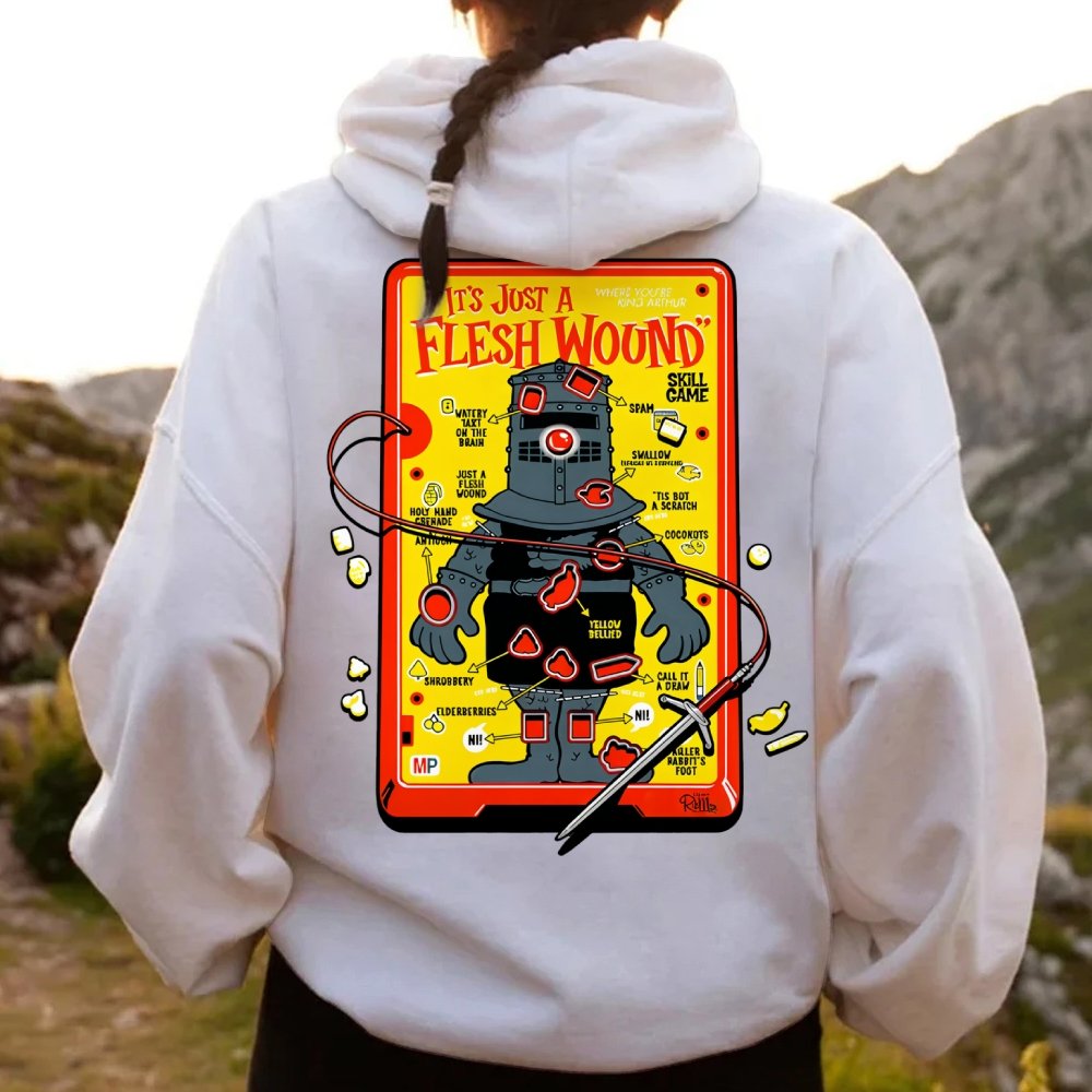 Flesh Wound Skill Game Nerdy Printed Back Cotton Hoodie