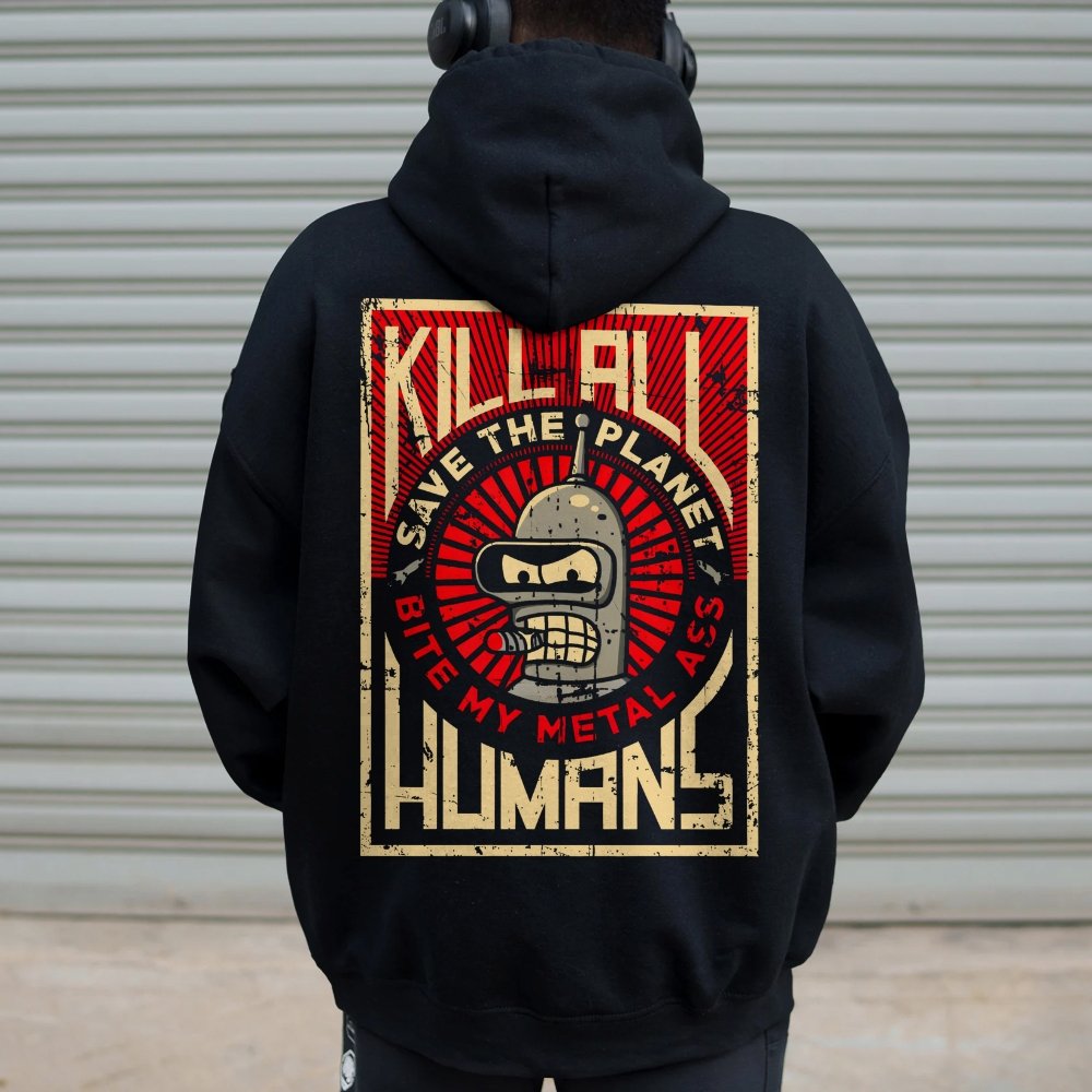 Save The Planet Kill All Humans Geek Printed Back Cotton Hoodie
