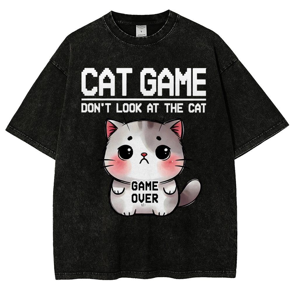 Funny Cat Game-Game Over Vintage Distressed T-shirt
