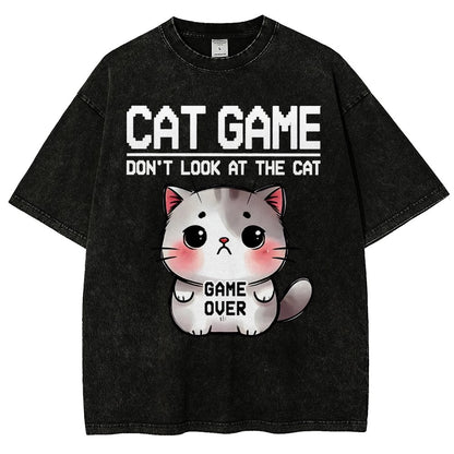 Funny Cat Game-Game Over Vintage Distressed T-shirt