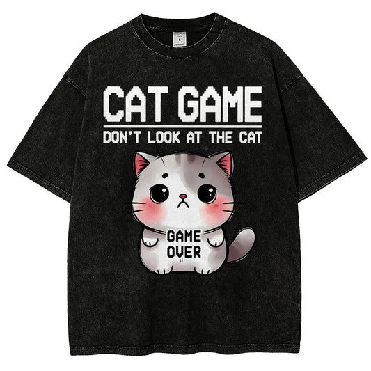 Funny Cat Game-Game Over Vintage Distressed T-shirt
